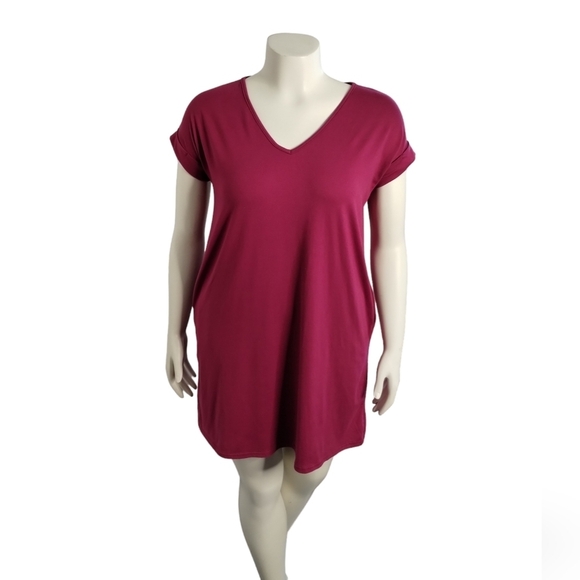 entro Dresses & Skirts - Entro Burgund Wine Cuffed Sleeve V-Neck T-Shirt Mini Dress‎ Womens M Medium